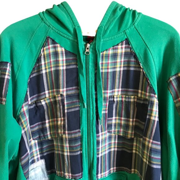 Upcycled Patchwork Hoodie, XL-1X: Grungy Zip-Up Hooded Jacket, A Little Bit Wild - Picture 5 of 11